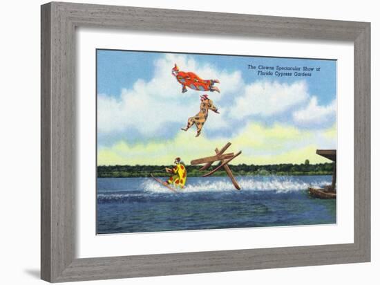 Cypress Gardens, Florida - View of Clowns Waterskiing-Lantern Press-Framed Art Print