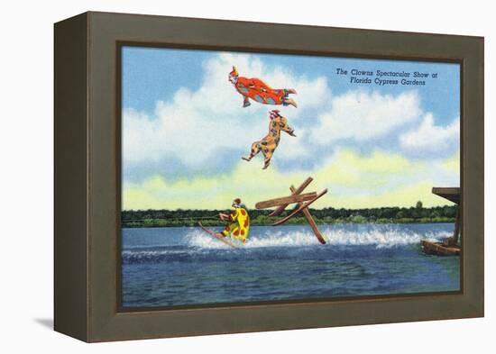 Cypress Gardens, Florida - View of Clowns Waterskiing-Lantern Press-Framed Stretched Canvas