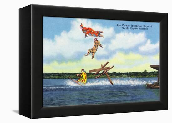 Cypress Gardens, Florida - View of Clowns Waterskiing-Lantern Press-Framed Stretched Canvas