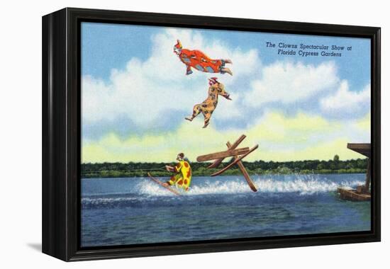 Cypress Gardens, Florida - View of Clowns Waterskiing-Lantern Press-Framed Stretched Canvas