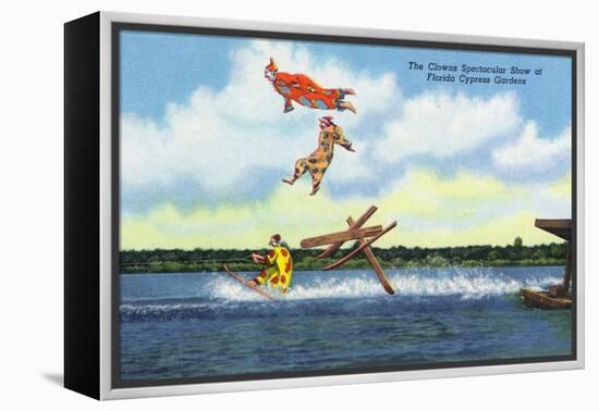 Cypress Gardens, Florida - View of Clowns Waterskiing-Lantern Press-Framed Stretched Canvas