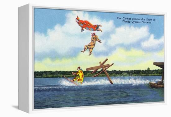 Cypress Gardens, Florida - View of Clowns Waterskiing-Lantern Press-Framed Stretched Canvas