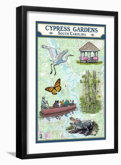 Cypress Gardens, South Carolina - Nautical Chart-Lantern Press-Framed Art Print