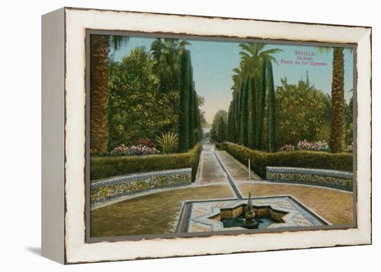 Cypress Walk, Alcazar, in Seville, Spain. Postcard Sent in 1913-French Photographer-Framed Premier Image Canvas