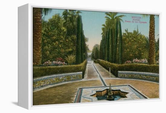 Cypress Walk, Alcazar, in Seville, Spain. Postcard Sent in 1913-French Photographer-Framed Premier Image Canvas