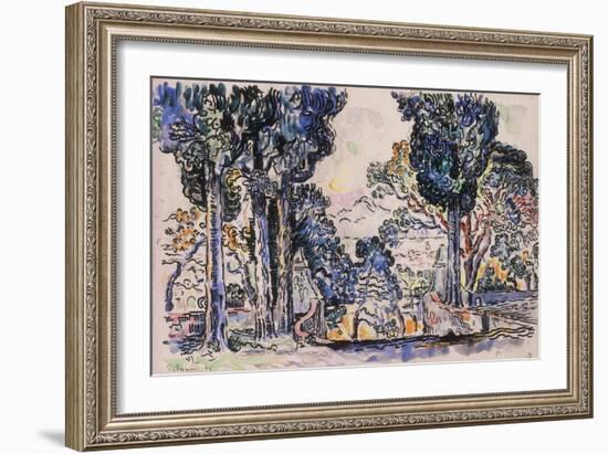 Cypresses in Sainte-Anne (Sainttrope)-Paul Signac-Framed Giclee Print