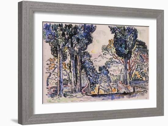 Cypresses in Sainte-Anne (Sainttrope)-Paul Signac-Framed Giclee Print