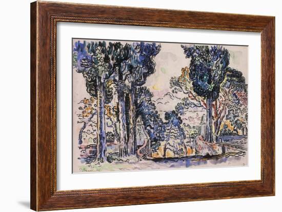 Cypresses in Sainte-Anne (Sainttrope)-Paul Signac-Framed Giclee Print