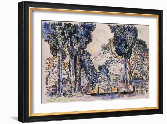 Cypresses in Sainte-Anne (Sainttrope)-Paul Signac-Framed Giclee Print