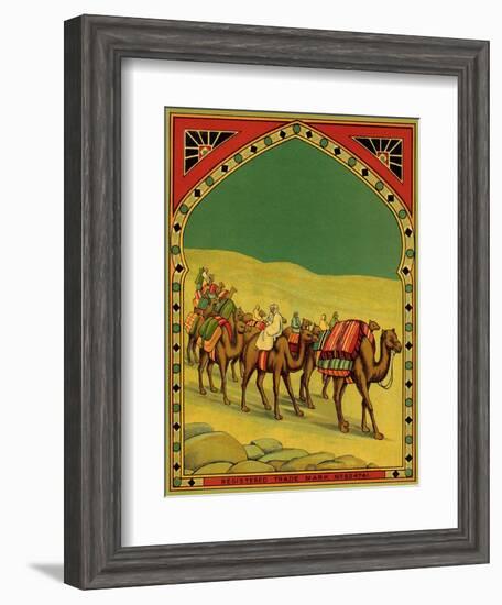 Czech English Cotton Label with Caravan of Camels-null-Framed Giclee Print