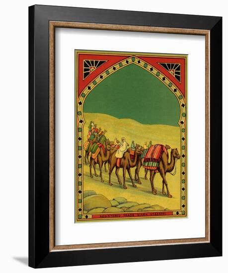 Czech English Cotton Label with Caravan of Camels-null-Framed Giclee Print