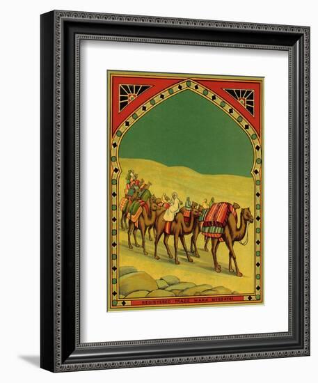 Czech English Cotton Label with Caravan of Camels-null-Framed Giclee Print