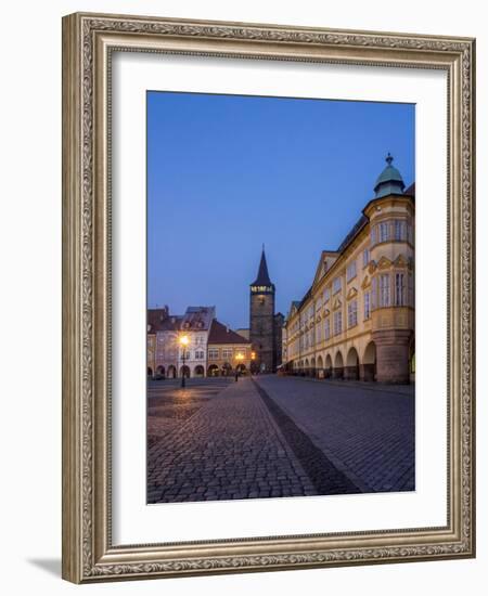 Czech Republic, Jicin. Main square with historic buildings in twilight.-Julie Eggers-Framed Photographic Print