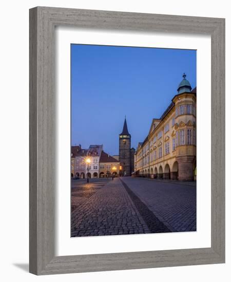 Czech Republic, Jicin. Main square with historic buildings in twilight.-Julie Eggers-Framed Photographic Print