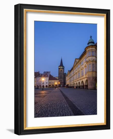 Czech Republic, Jicin. Main square with historic buildings in twilight.-Julie Eggers-Framed Photographic Print