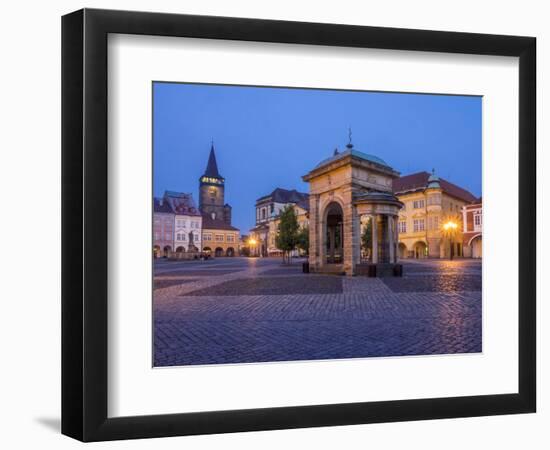 Czech Republic, Jicin. Main square with historic buildings in twilight.-Julie Eggers-Framed Photographic Print