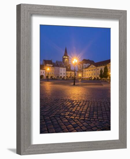 Czech Republic, Jicin. Main square with historic buildings in twilight.-Julie Eggers-Framed Photographic Print