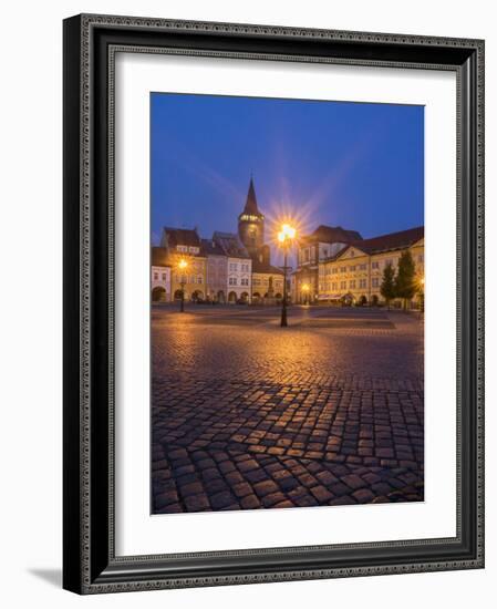 Czech Republic, Jicin. Main square with historic buildings in twilight.-Julie Eggers-Framed Photographic Print