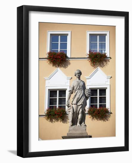 Czech Republic, Moravia, Mikulov. Detail of Statue and Facade in the Historical Centre.-Ken Scicluna-Framed Photographic Print