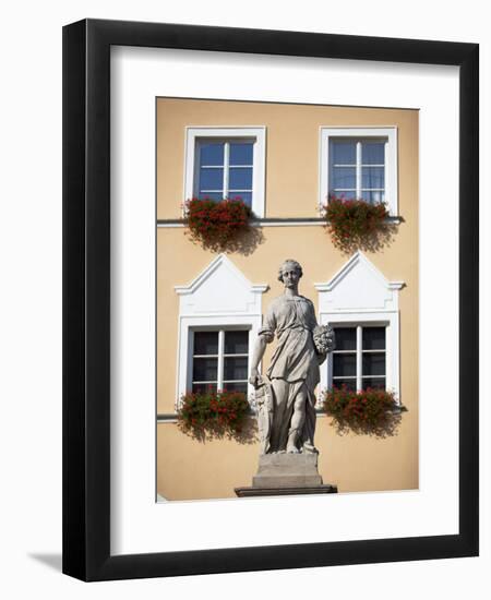 Czech Republic, Moravia, Mikulov. Detail of Statue and Facade in the Historical Centre.-Ken Scicluna-Framed Photographic Print