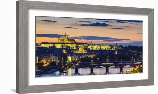 Czech Republic, Prague. Prague Castle, Pazsky Hrad, and the Vltava River at sunset from the Vysehra-Jason Langley-Framed Photographic Print