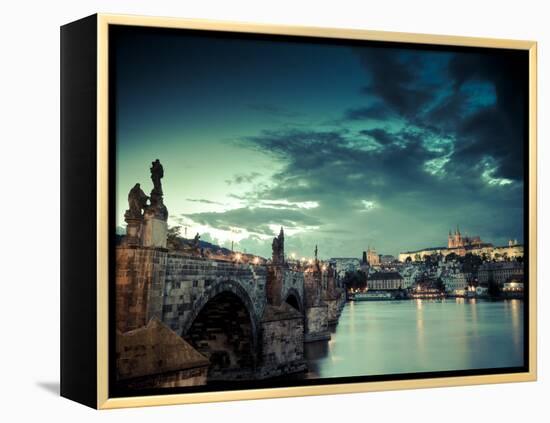 Czech Republic, Prague, Stare Mesto (Old Town), Charles Bridge, Hradcany Castle and St. Vitus Cathe-Michele Falzone-Framed Premier Image Canvas