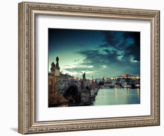 Czech Republic, Prague, Stare Mesto (Old Town), Charles Bridge, Hradcany Castle and St. Vitus Cathe-Michele Falzone-Framed Photographic Print