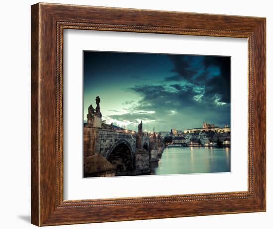 Czech Republic, Prague, Stare Mesto (Old Town), Charles Bridge, Hradcany Castle and St. Vitus Cathe-Michele Falzone-Framed Photographic Print