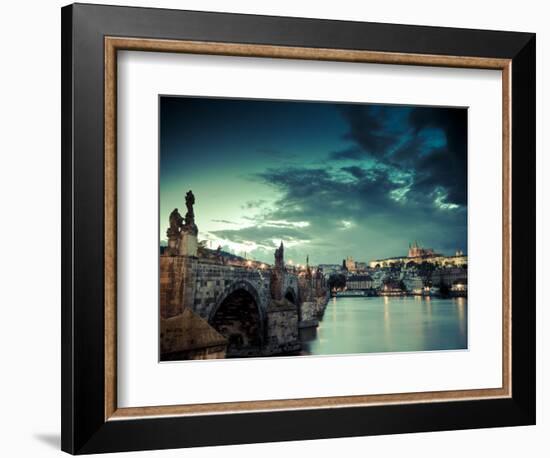 Czech Republic, Prague, Stare Mesto (Old Town), Charles Bridge, Hradcany Castle and St. Vitus Cathe-Michele Falzone-Framed Photographic Print