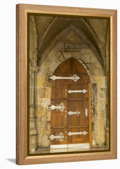 Czech Republic, Prague. Wooden Door in St. Vitus Cathedral-Jaynes Gallery-Framed Premier Image Canvas