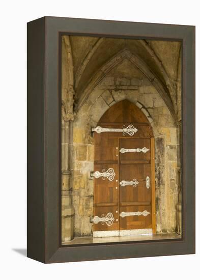 Czech Republic, Prague. Wooden Door in St. Vitus Cathedral-Jaynes Gallery-Framed Premier Image Canvas