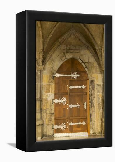 Czech Republic, Prague. Wooden Door in St. Vitus Cathedral-Jaynes Gallery-Framed Premier Image Canvas