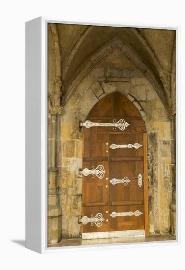 Czech Republic, Prague. Wooden Door in St. Vitus Cathedral-Jaynes Gallery-Framed Premier Image Canvas