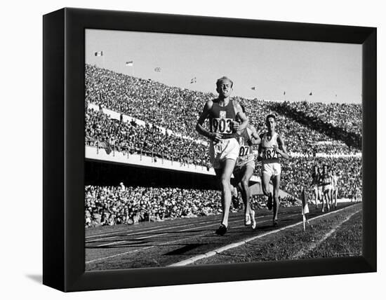 Czech Track and Field Gold Medalist Emil Zatopek, Leading Pack, Competing in 1952 Olympic Games-Mark Kauffman-Framed Premier Image Canvas