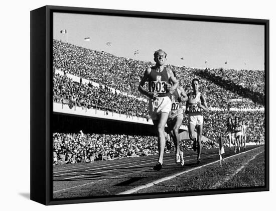 Czech Track and Field Gold Medalist Emil Zatopek, Leading Pack, Competing in 1952 Olympic Games-Mark Kauffman-Framed Premier Image Canvas
