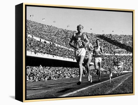 Czech Track and Field Gold Medalist Emil Zatopek, Leading Pack, Competing in 1952 Olympic Games-Mark Kauffman-Framed Premier Image Canvas