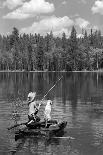 1950s BOY HUCK FINN STYLE ON HOMEMADE RAFT WITH DOG FISHING IN LAKE-D Corson-Photographic Print