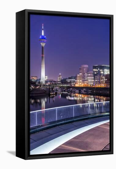 DŸsseldorf, North Rhine-Westphalia, Media Harbour with Television Tower and Gehry Houses at Dusk-Bernd Wittelsbach-Framed Premier Image Canvas