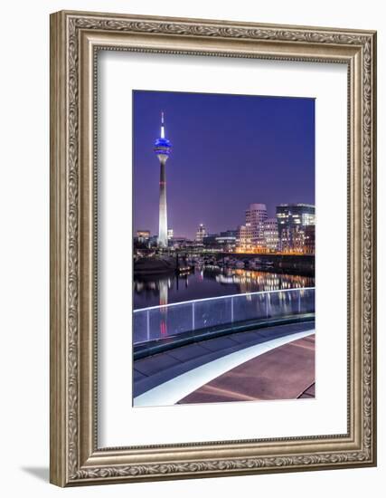 DŸsseldorf, North Rhine-Westphalia, Media Harbour with Television Tower and Gehry Houses at Dusk-Bernd Wittelsbach-Framed Photographic Print