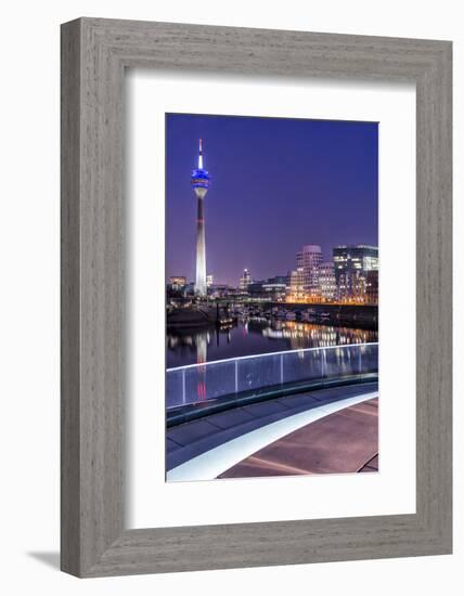 DŸsseldorf, North Rhine-Westphalia, Media Harbour with Television Tower and Gehry Houses at Dusk-Bernd Wittelsbach-Framed Photographic Print