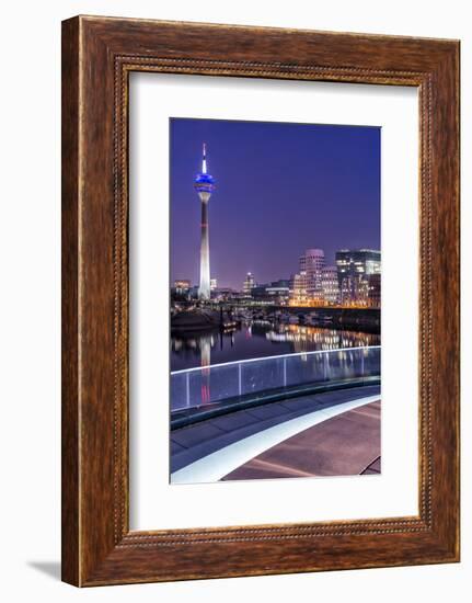 DŸsseldorf, North Rhine-Westphalia, Media Harbour with Television Tower and Gehry Houses at Dusk-Bernd Wittelsbach-Framed Photographic Print