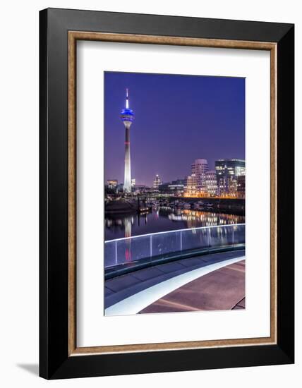 DŸsseldorf, North Rhine-Westphalia, Media Harbour with Television Tower and Gehry Houses at Dusk-Bernd Wittelsbach-Framed Photographic Print