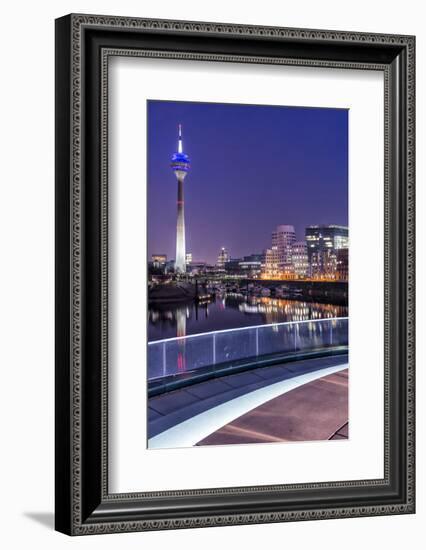 DŸsseldorf, North Rhine-Westphalia, Media Harbour with Television Tower and Gehry Houses at Dusk-Bernd Wittelsbach-Framed Photographic Print