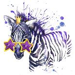 Little Zebra T-Shirt Graphics. Little Zebra Illustration with Splash Watercolor Textured Backgroun-Dabrynina Alena-Framed Art Print