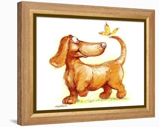 Dachshund and Butterfly-Nate Owens-Framed Premier Image Canvas