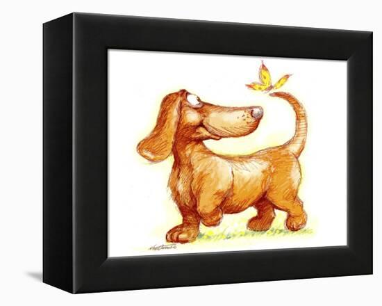 Dachshund and Butterfly-Nate Owens-Framed Premier Image Canvas