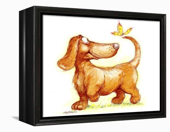 Dachshund and Butterfly-Nate Owens-Framed Premier Image Canvas