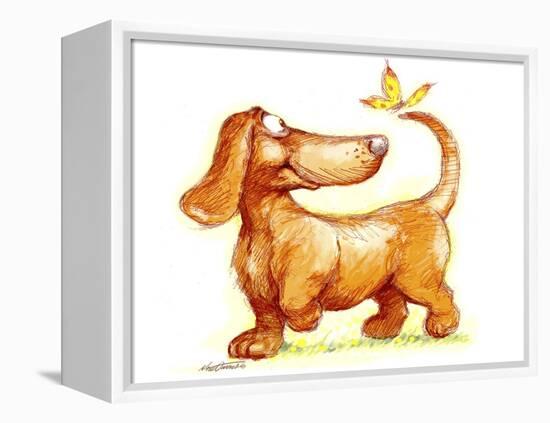 Dachshund and Butterfly-Nate Owens-Framed Premier Image Canvas