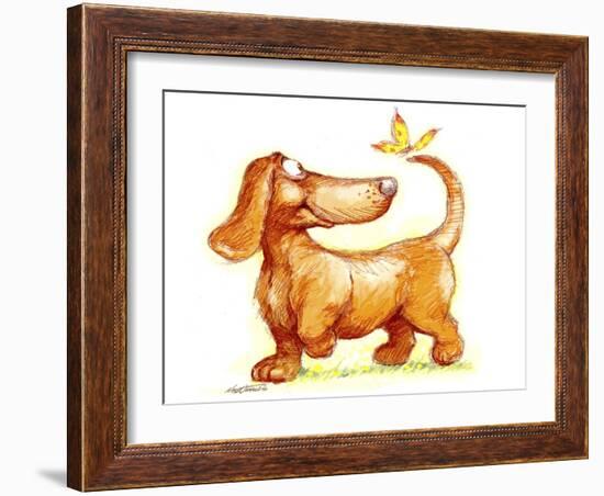 Dachshund and Butterfly-Nate Owens-Framed Giclee Print