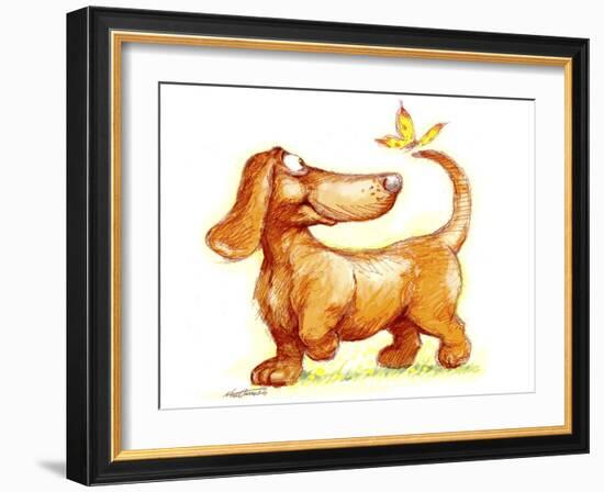 Dachshund and Butterfly-Nate Owens-Framed Giclee Print